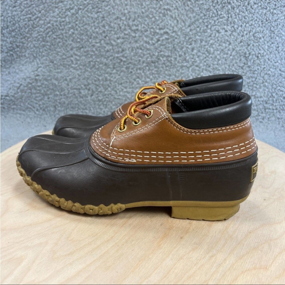 LL Bean Boots Low Brown Leather Duck Rubber Rainboots